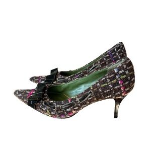 RICHARD TYLER Elegant Tweed Kitten Heels POINTY TOE PUMP SZ 7.5M WITH BOW